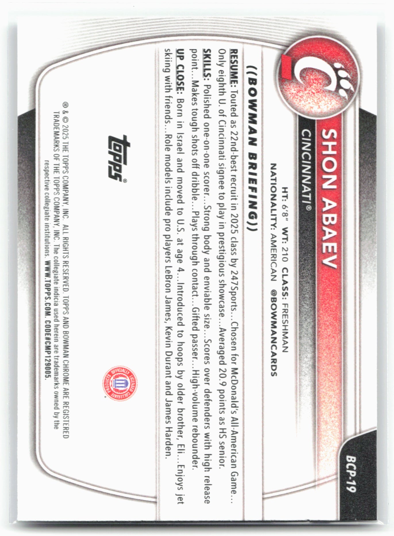 2025-26 Bowman #BCP-19 Shon Abaev Chrome Prospects