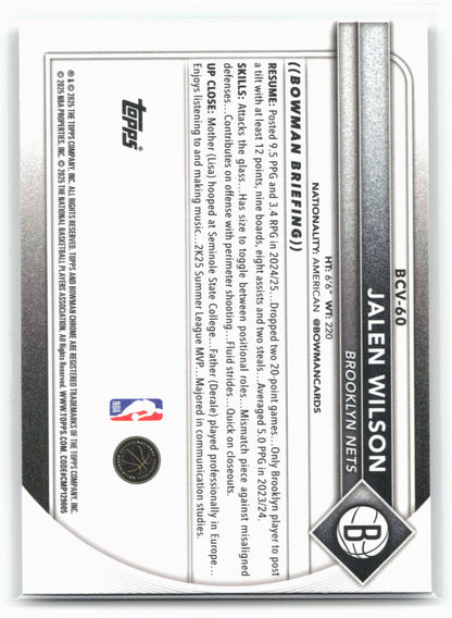 2025-26 Bowman #BCV-60 Jalen Wilson Chrome