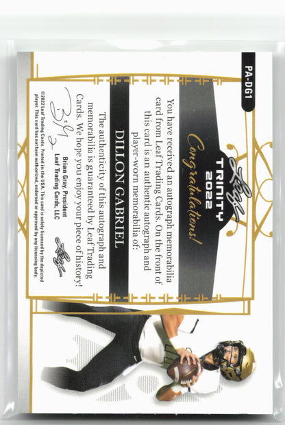 2022 Leaf Trinity #PA-DG1 Dillon Gabriel Player Worn Patch Auto Silver