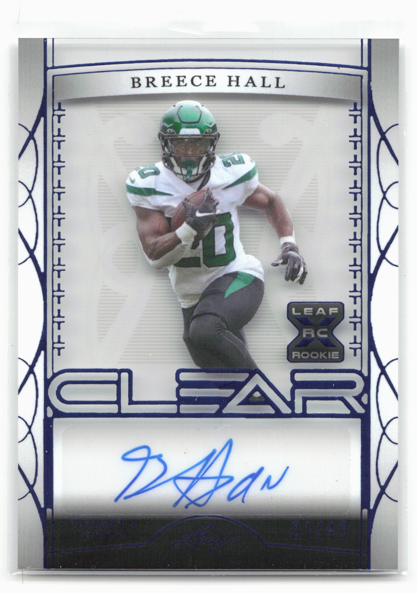 2022 Leaf Trinity #CA-BH1 Breece Hall Clear Autographs Navy #/49