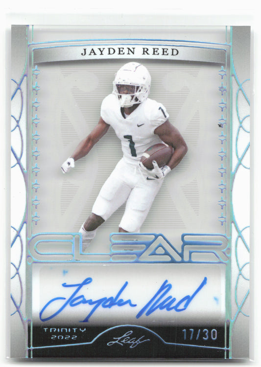 2022 Leaf Trinity #CA-JR1 Jayden Reed Clear Autographs Platinum #/30