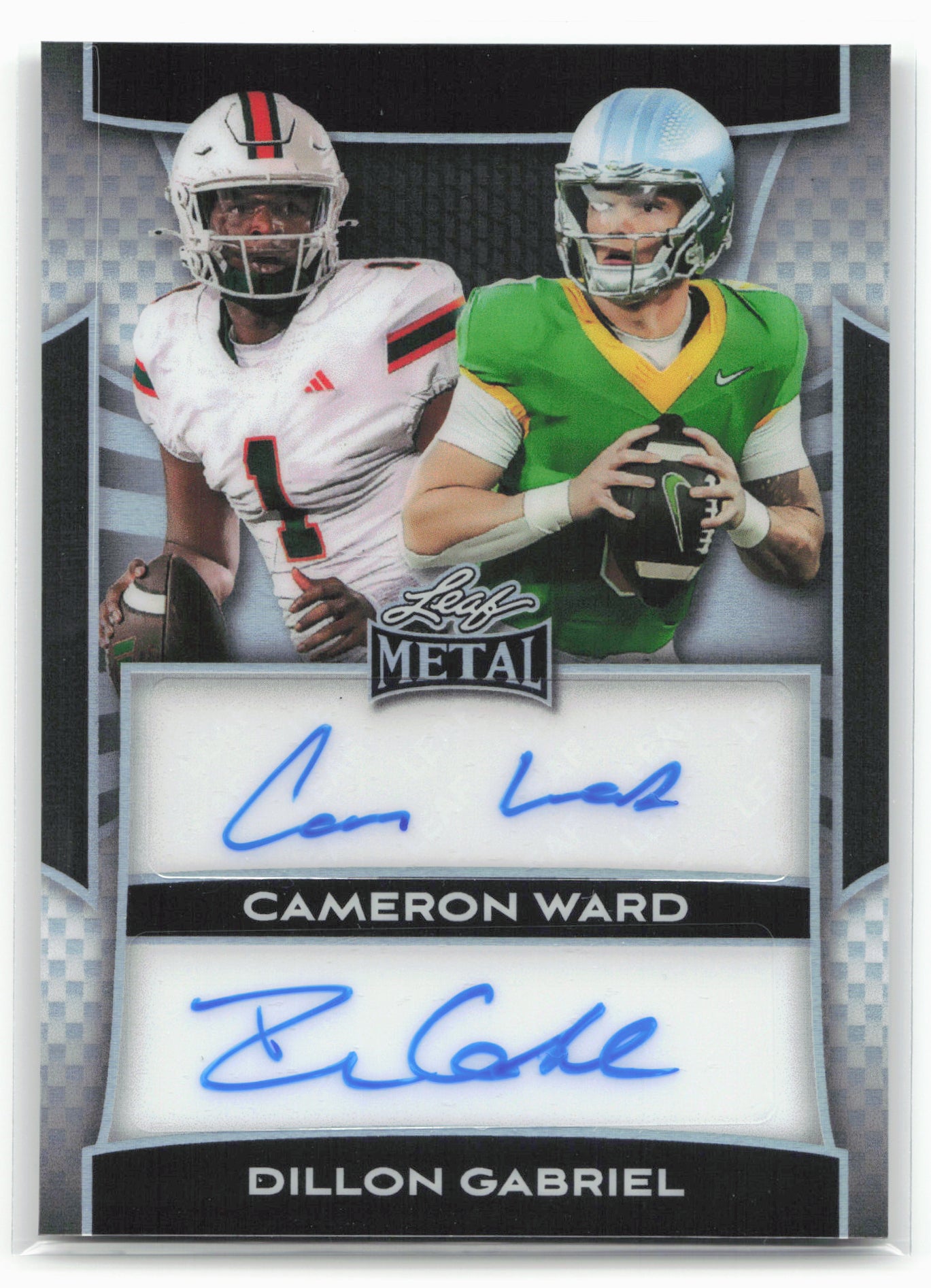 2025 Leaf Metal #DA-5 Cam Ward / Dillon Gabriel Dual Auto Prismatic Silver #/25
