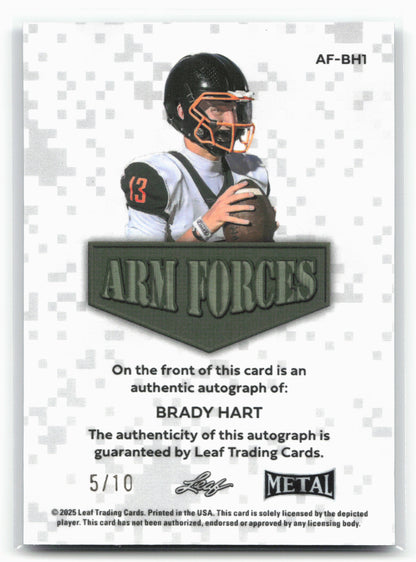 2025 Leaf Metal #AF-BH1 Brady Hart Arm Forces Prismatic Purple #/10