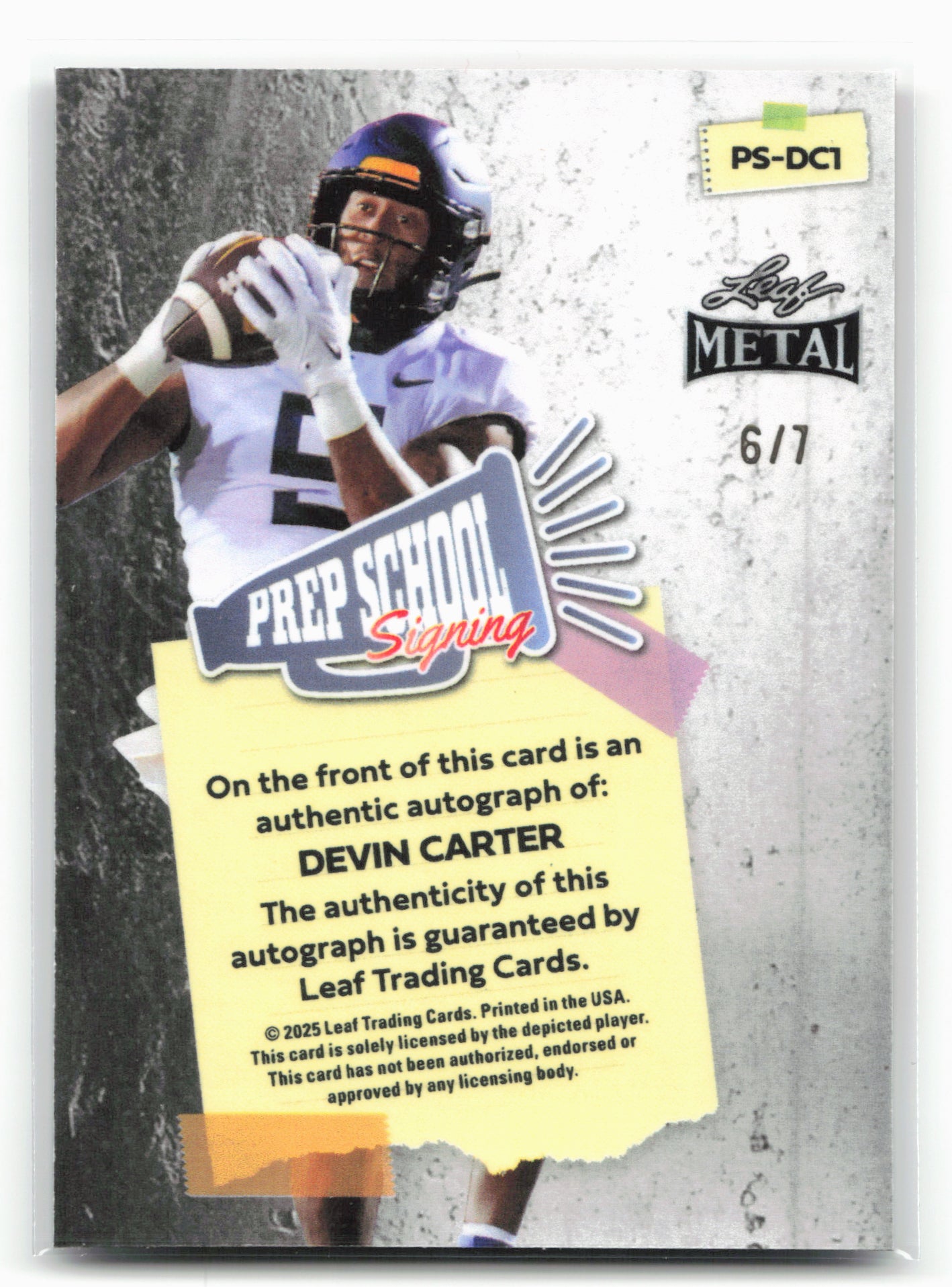 2025 Leaf Metal #PS-DC1 Devin Carter Prep School Signing Crystals Red #/7