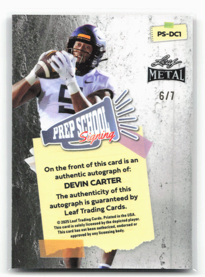 2025 Leaf Metal #PS-DC1 Devin Carter Prep School Signing Crystals Red #/7