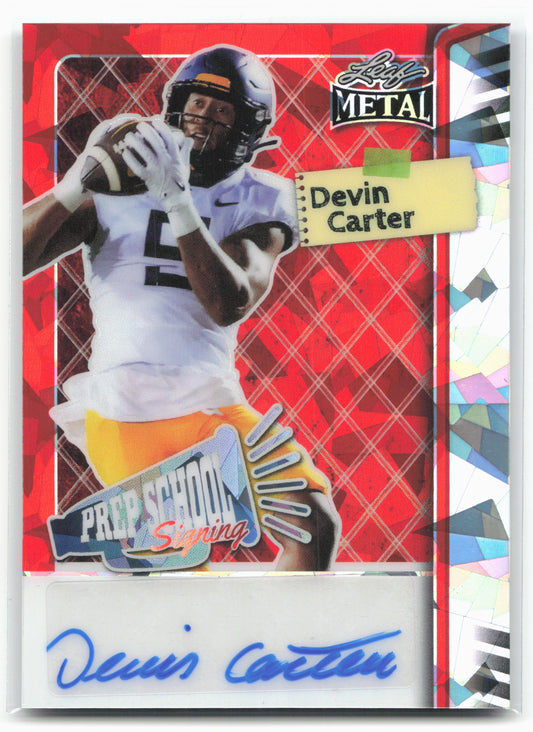 2025 Leaf Metal #PS-DC1 Devin Carter Prep School Signing Crystals Red #/7
