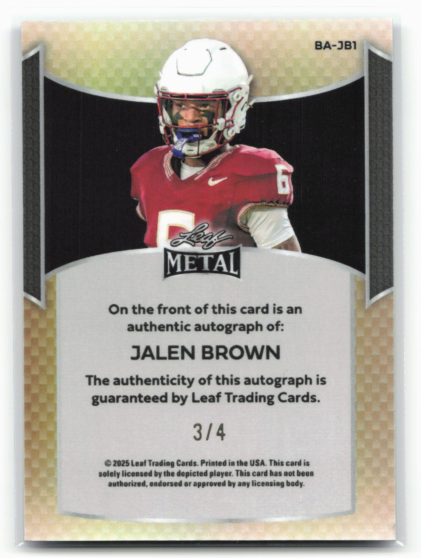 2025 Leaf Metal #BA-JB1 Jalen Brown Pulsar Blue Autographs #/4
