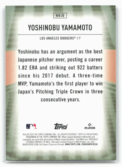 2024 Topps #HFA-20 Yoshinobu Yamamoto Home Field Advantage