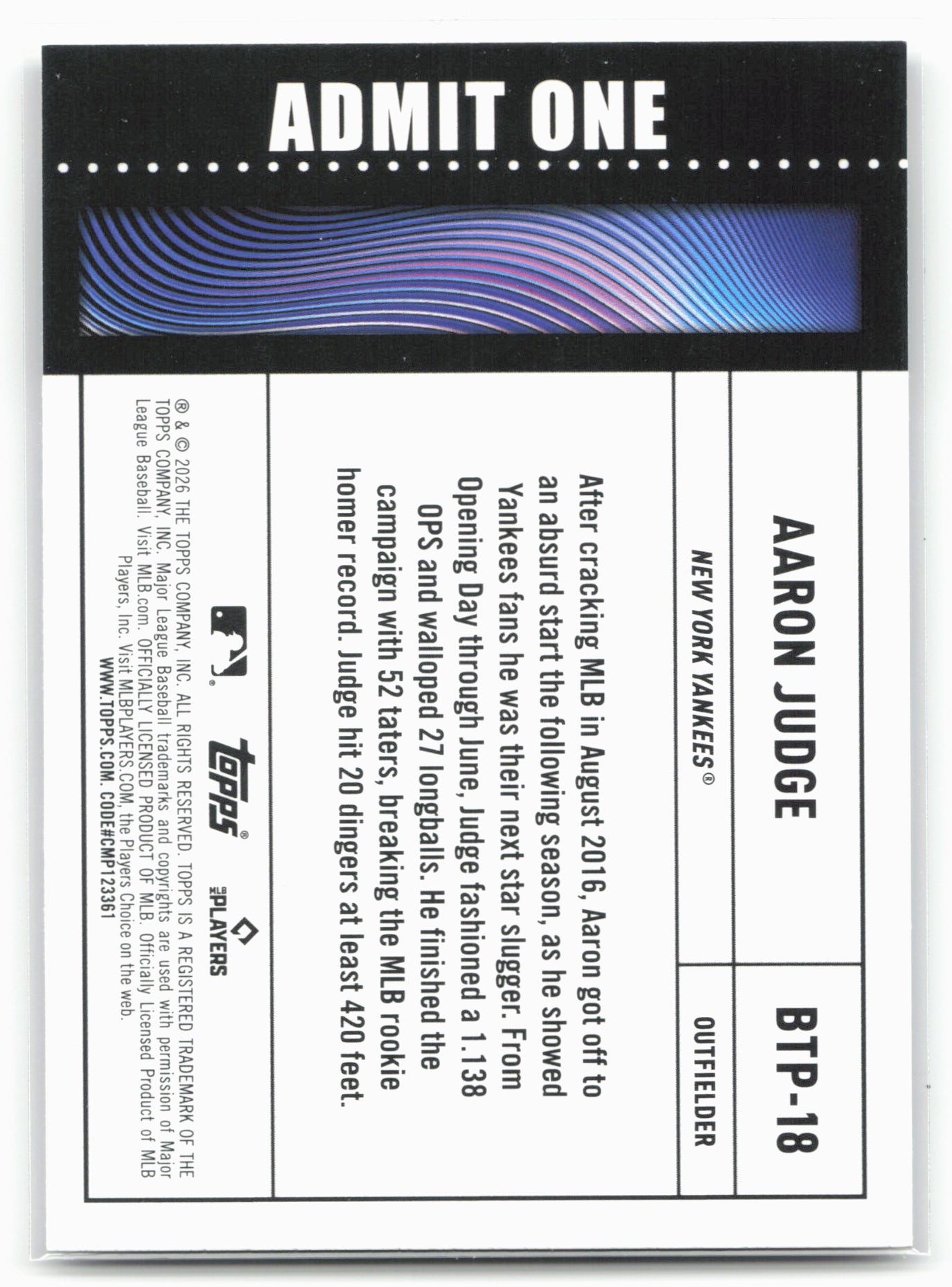 2026 Topps #BTP-18 Aaron Judge Big Ticket Players