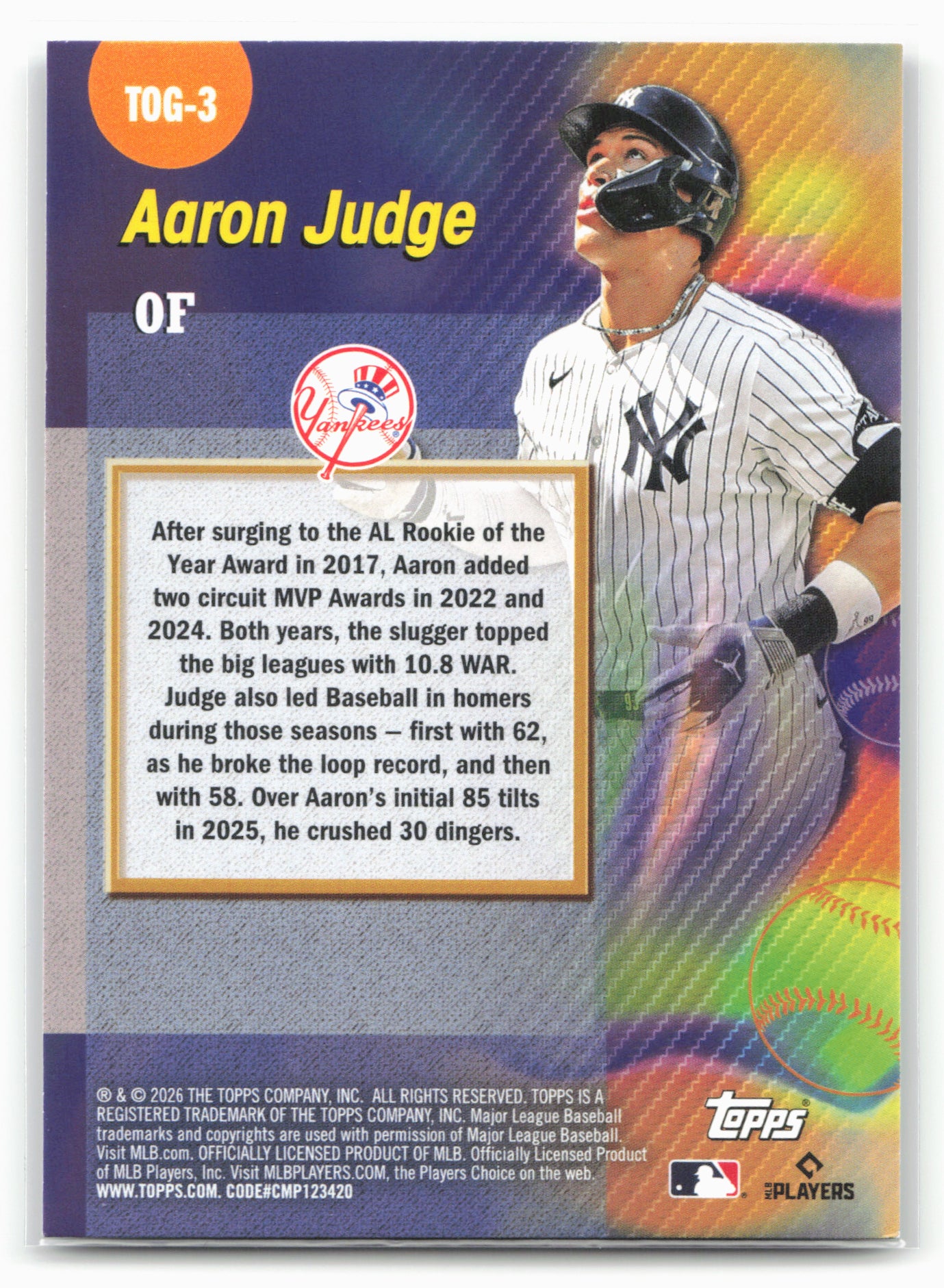 2026 Topps #TOG-3 Aaron Judge Titans of the Game 28169