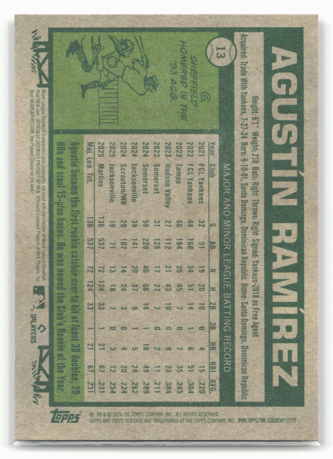 2026 Topps Heritage #13 Agustín Ramírez