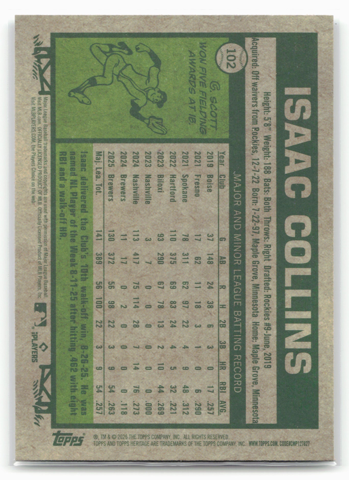 2026 Topps Heritage #102 Isaac Collins Chrome