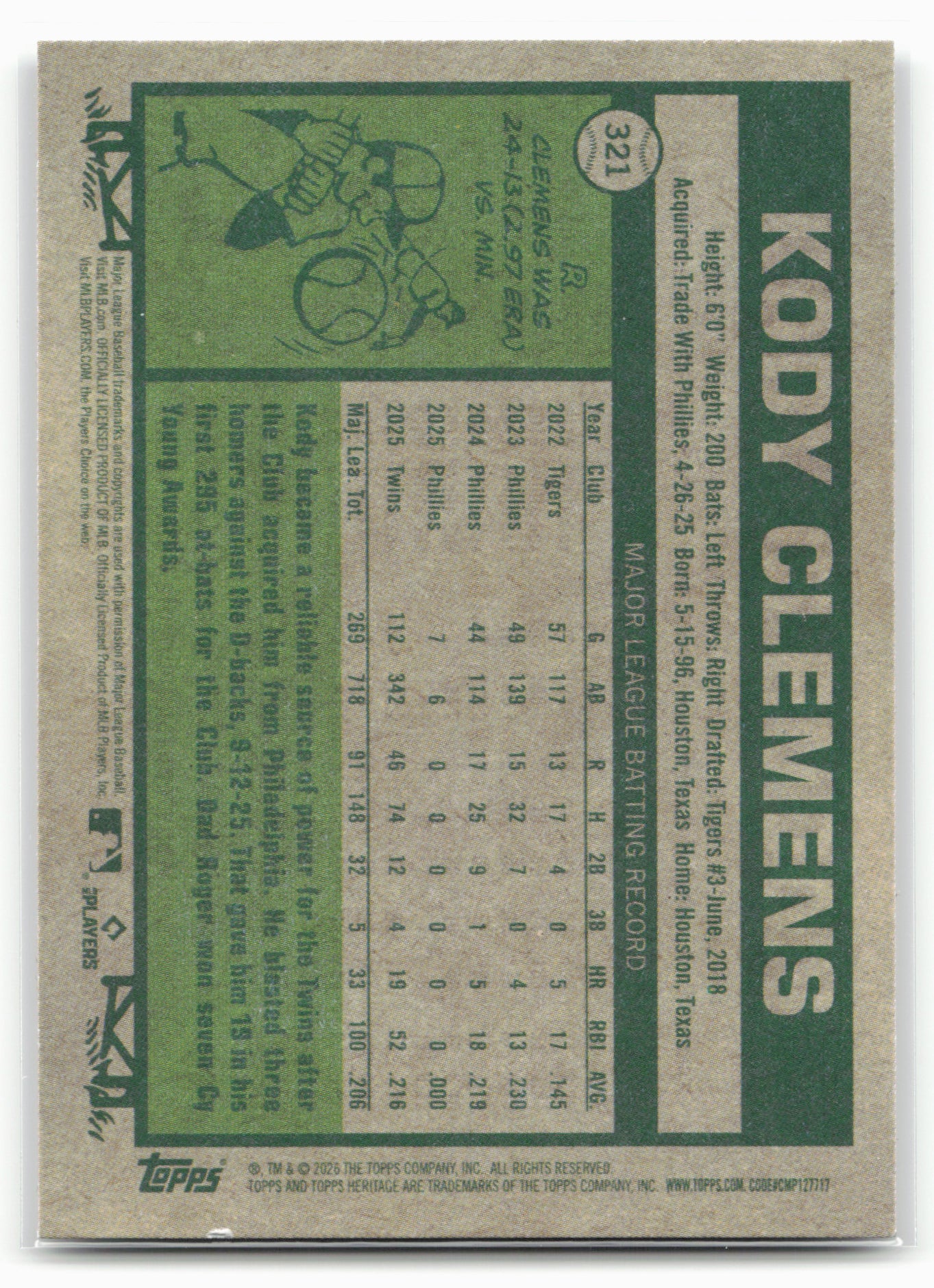 2026 Topps Heritage #321 Kody Clemens