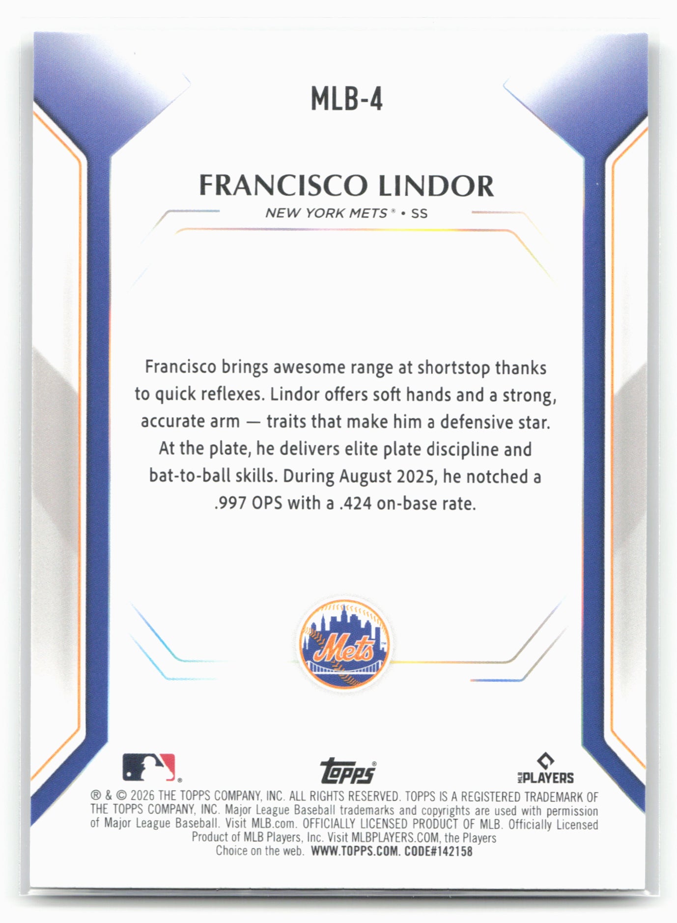 2026 Topps #MLB-4 Francisco Lindor Topps Collector Kit Wave