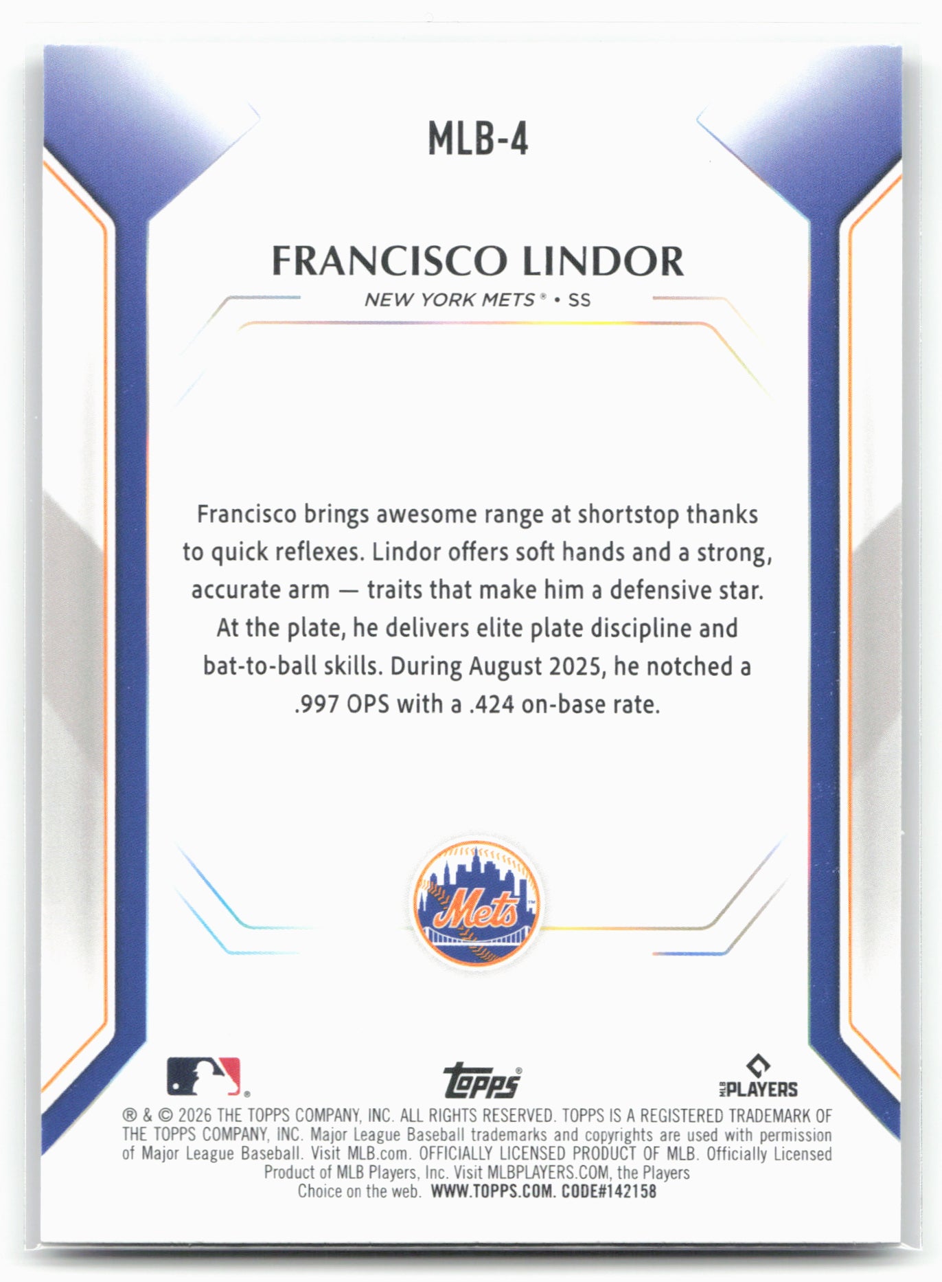 2026 Topps #MLB-4 Francisco Lindor Topps Collector Kit