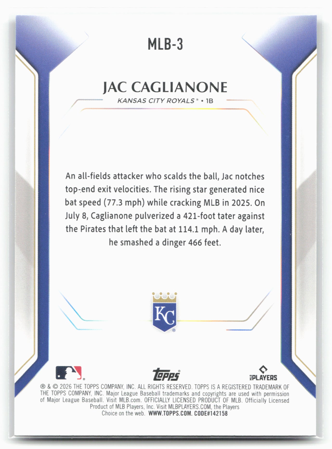2026 Topps #MLB-3 Jac Caglianone Topps Collector Kit