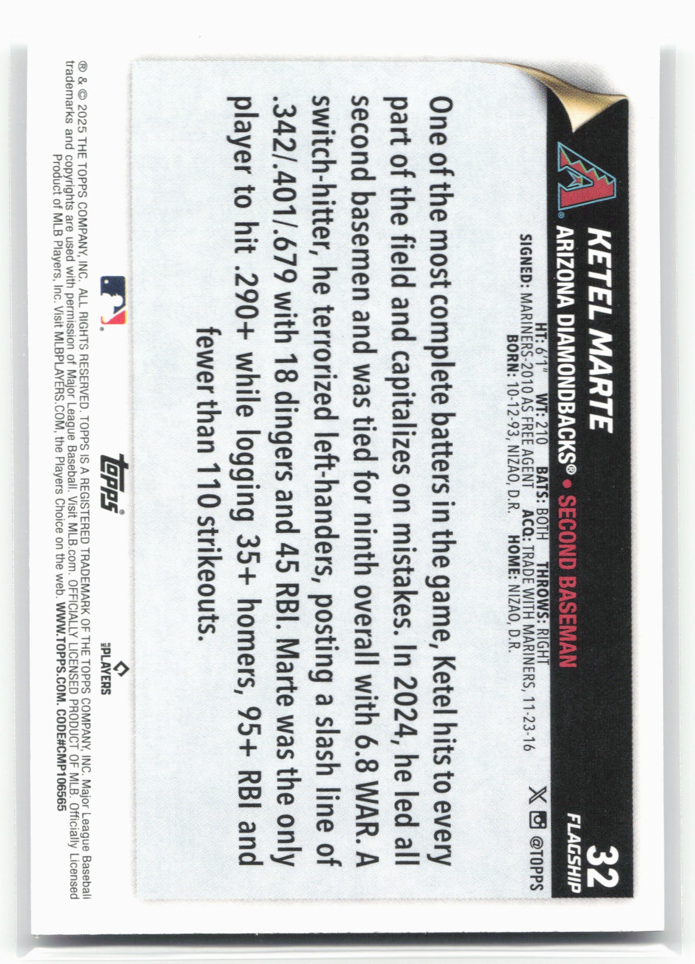 2025 Topps #32 Ketel Marte Flagship Collection (Series One)