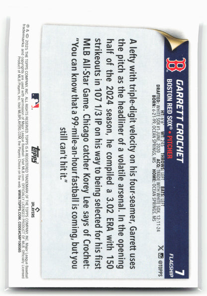 2025 Topps #7 Garrett Crochet Flagship Collection (Series One)