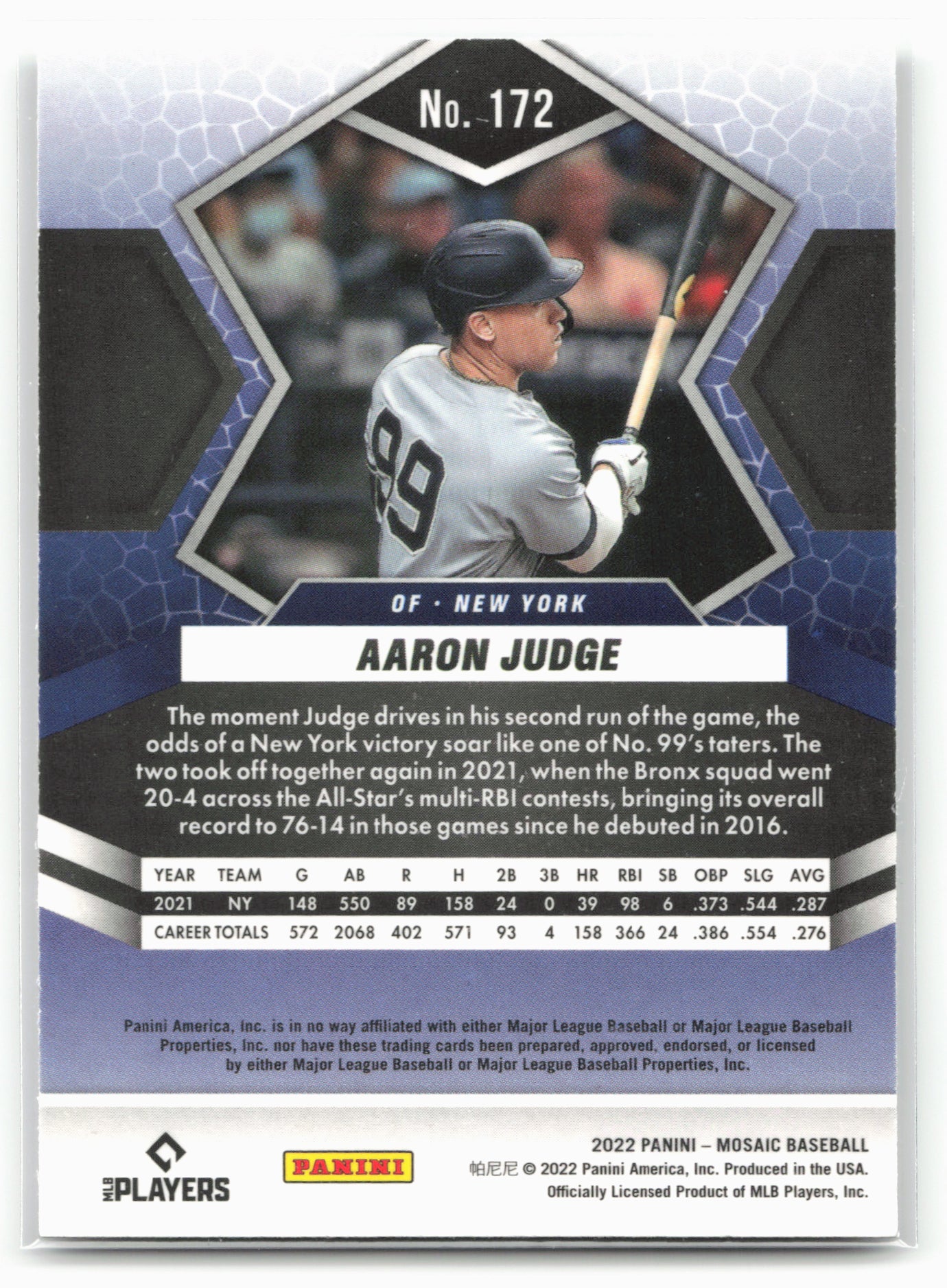 2022 Panini Mosaic #172 Aaron Judge