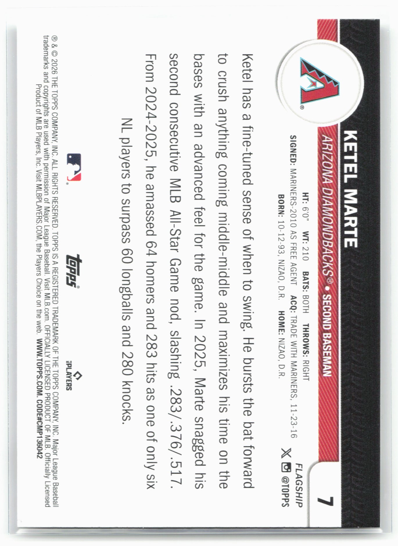 2026 Topps #7 Ketel Marte Flagship Collection