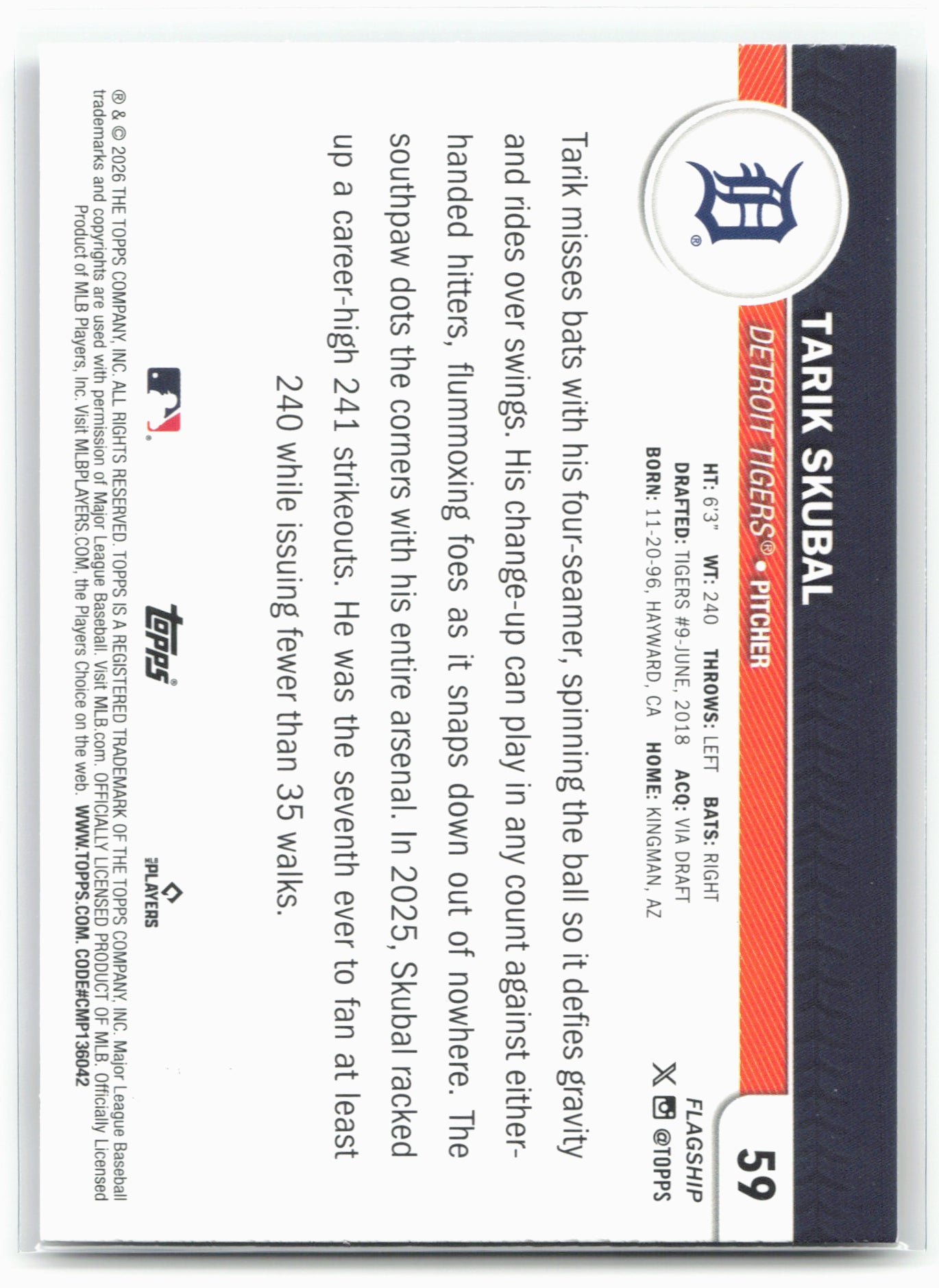 2026 Topps #59 Tarik Skubal Flagship Collection Purple #/75