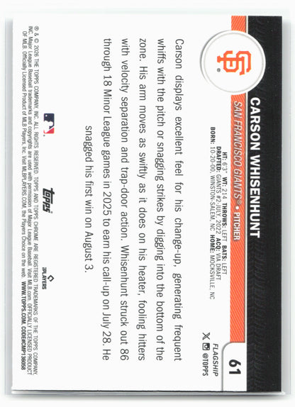 2026 Topps #61 Carson Whisenhunt Flagship Collection Chrome