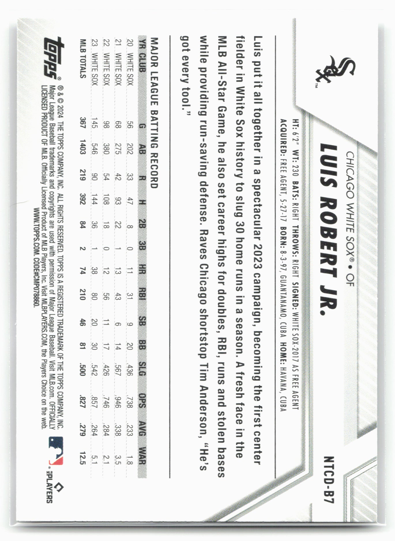 2024 Topps Trading Card Day #NTCD-B7 Luis Robert Jr.