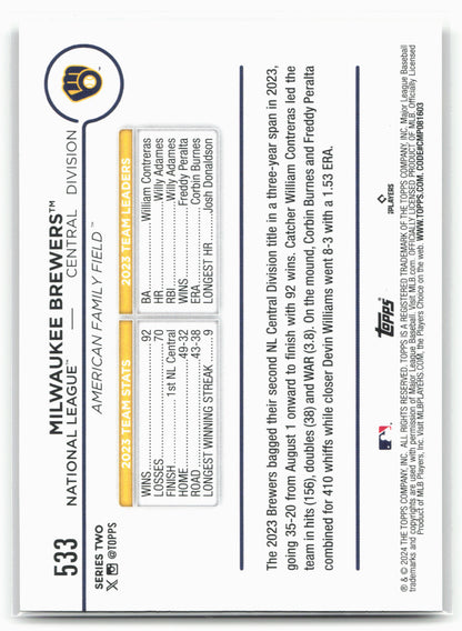 2024 Topps #533 Milwaukee Brewers Holiday Hot Dogs