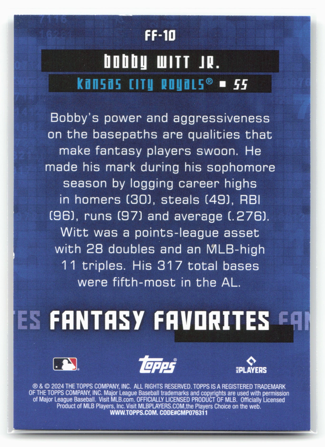 2024 Topps #FF-10 Bobby Witt Jr. Fantasy Favorites