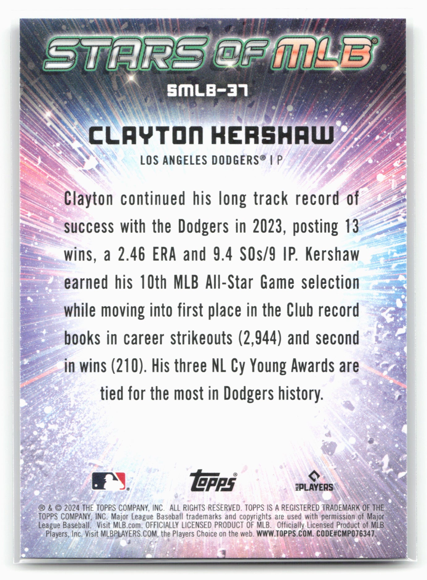 2024 Topps #SMLB-37 Clayton Kershaw Stars of MLB