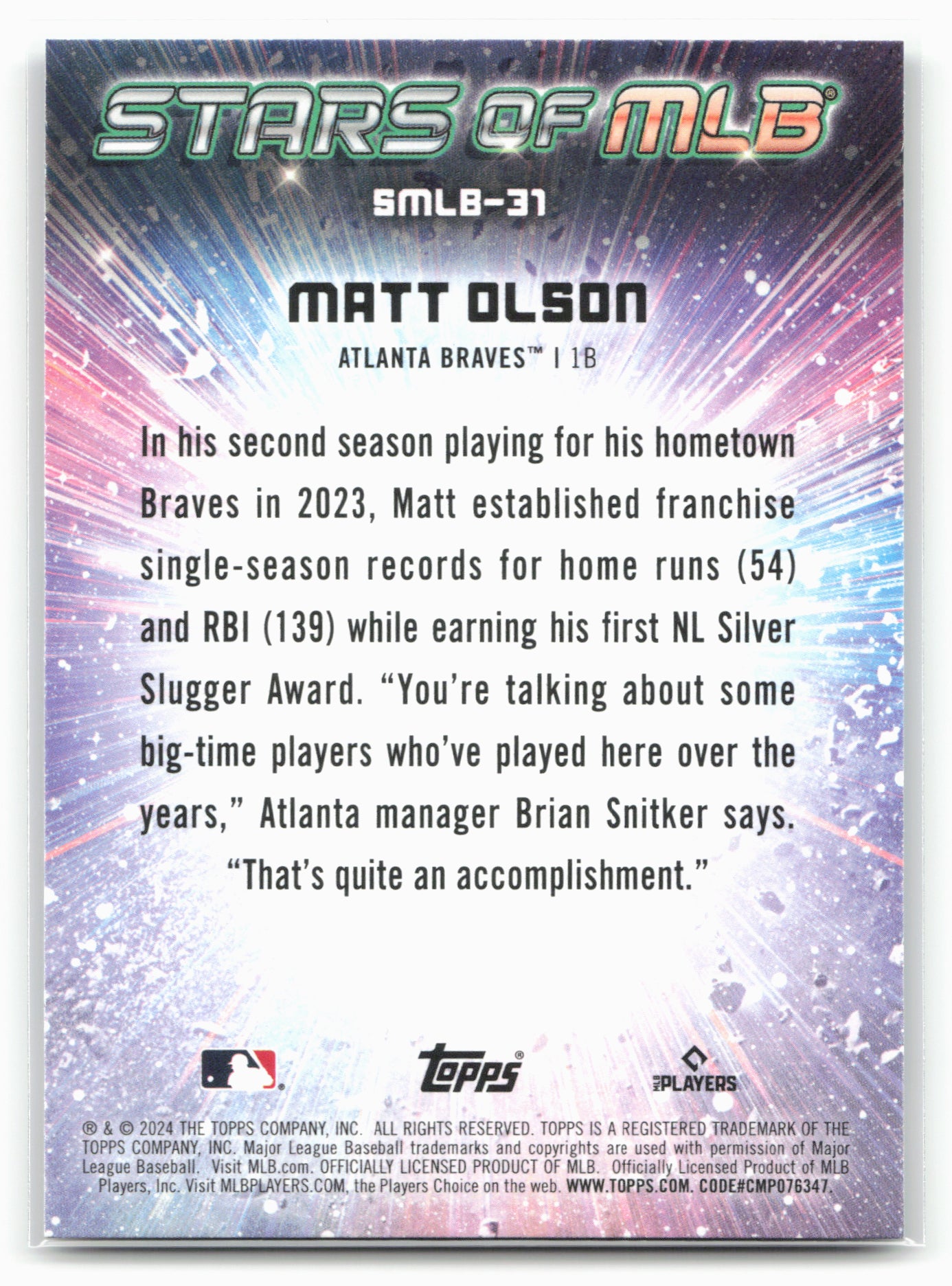 2024 Topps #SMLB-31 Matt Olson Stars of MLB