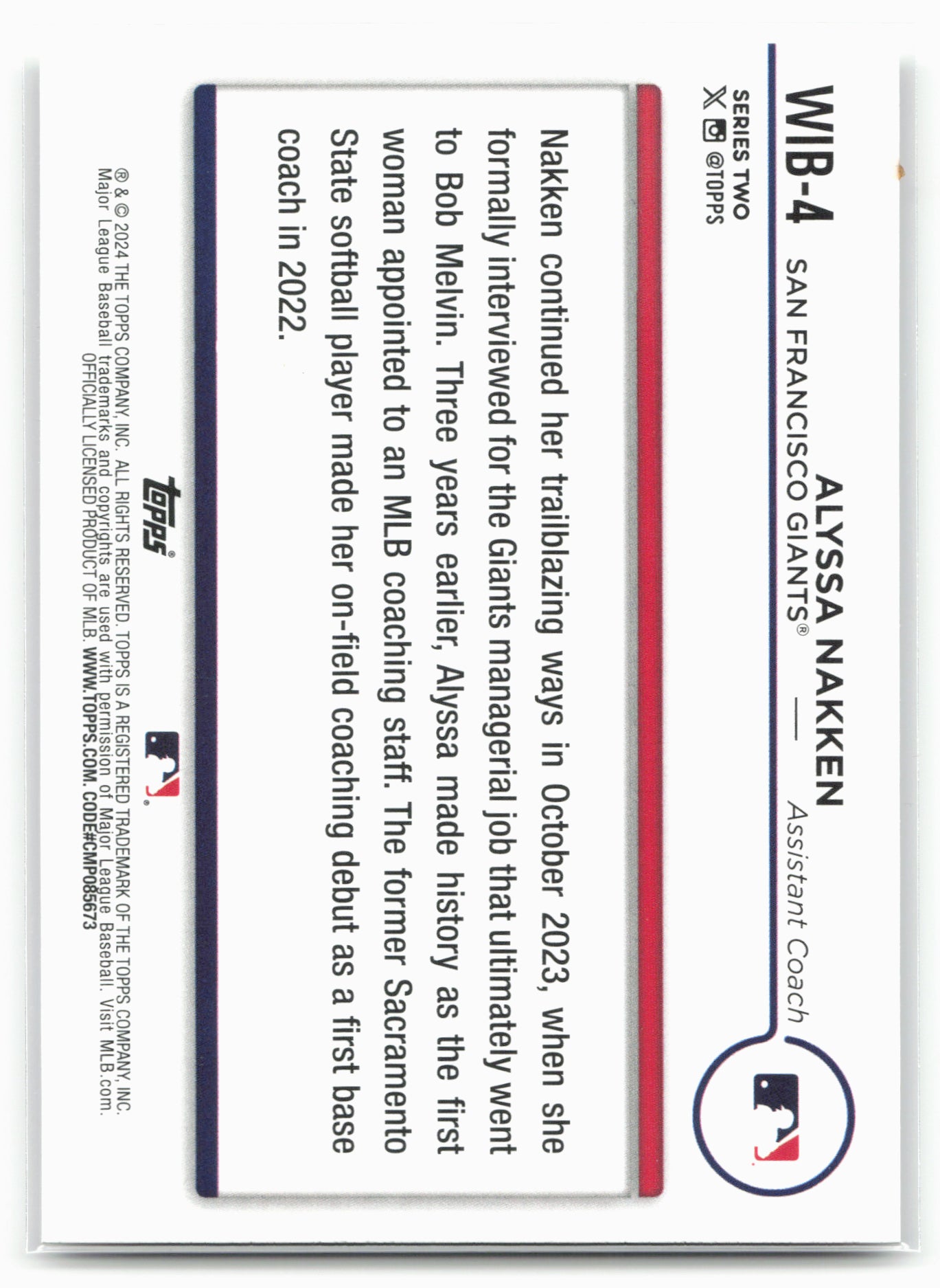 2024 Topps #WIB-4 Alyssa Nakken Women in Baseball