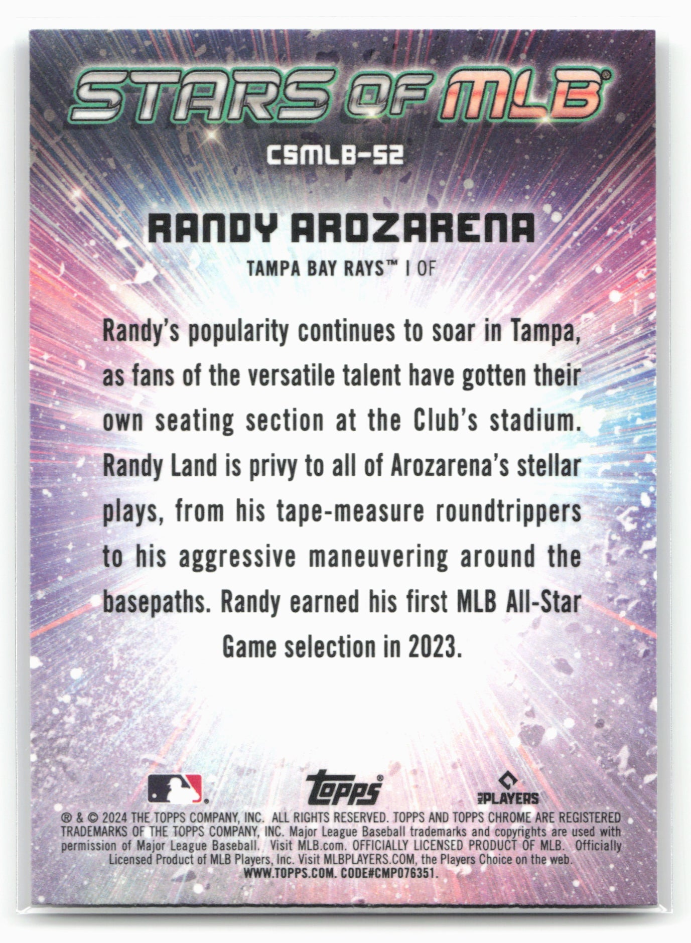 2024 Topps #CSMLB-52 Randy Arozarena Stars of MLB Chrome