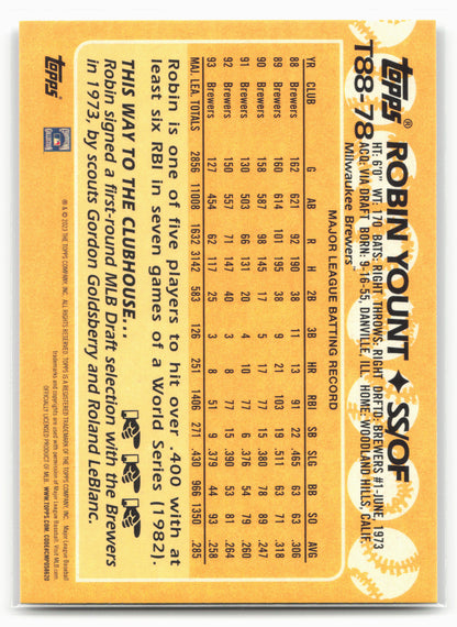 2023 Topps #T88-78 Robin Yount 1988 Topps Baseball 35th Anniversary (Series One)