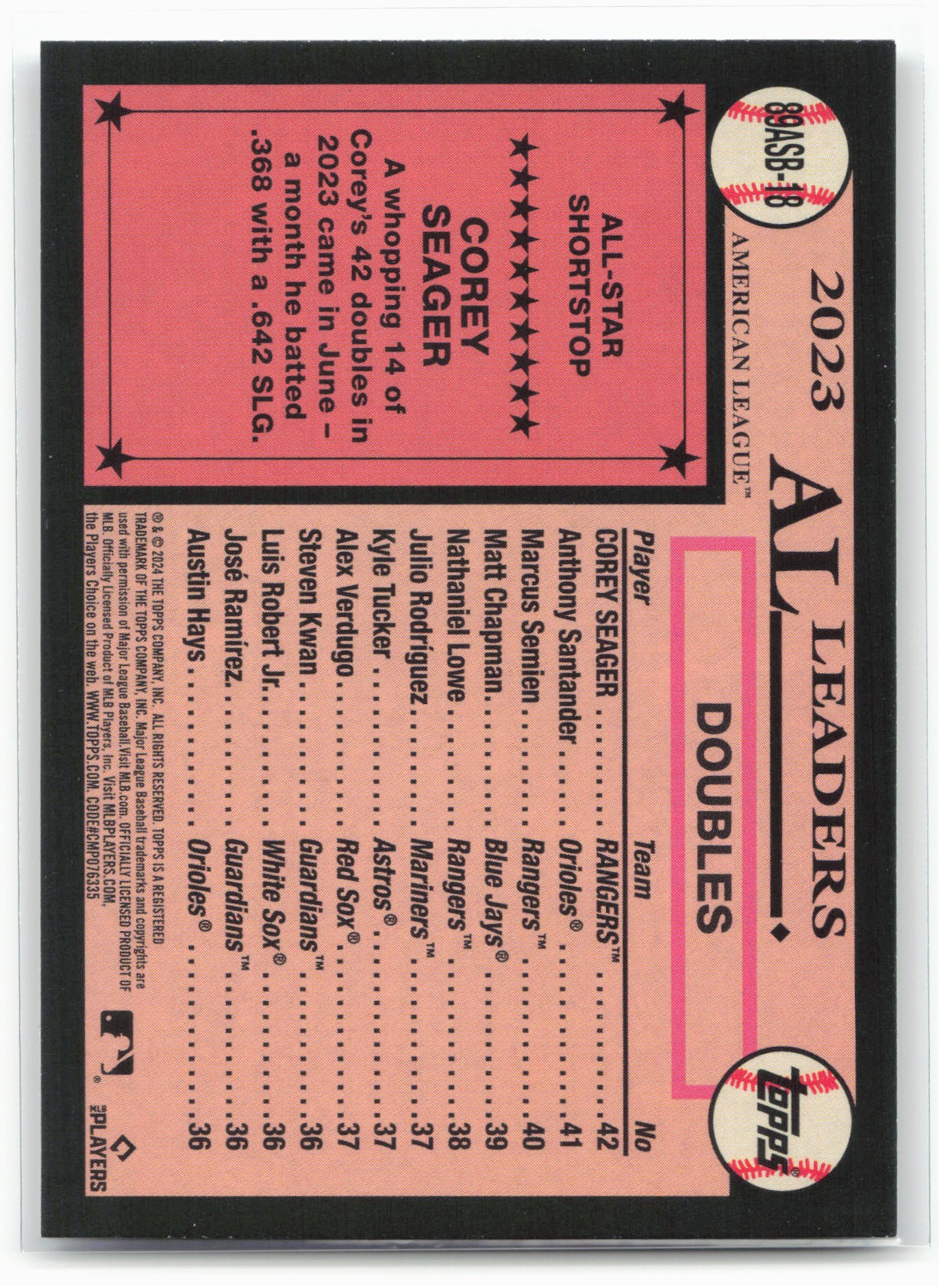2024 Topps #89ASB-18 Corey Seager 1989 Topps Baseball 35th Anniversary All-Stars
