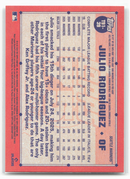 2026 Topps #T91-39 Julio Rodríguez 1991 Topps Baseball 35th Anniversary