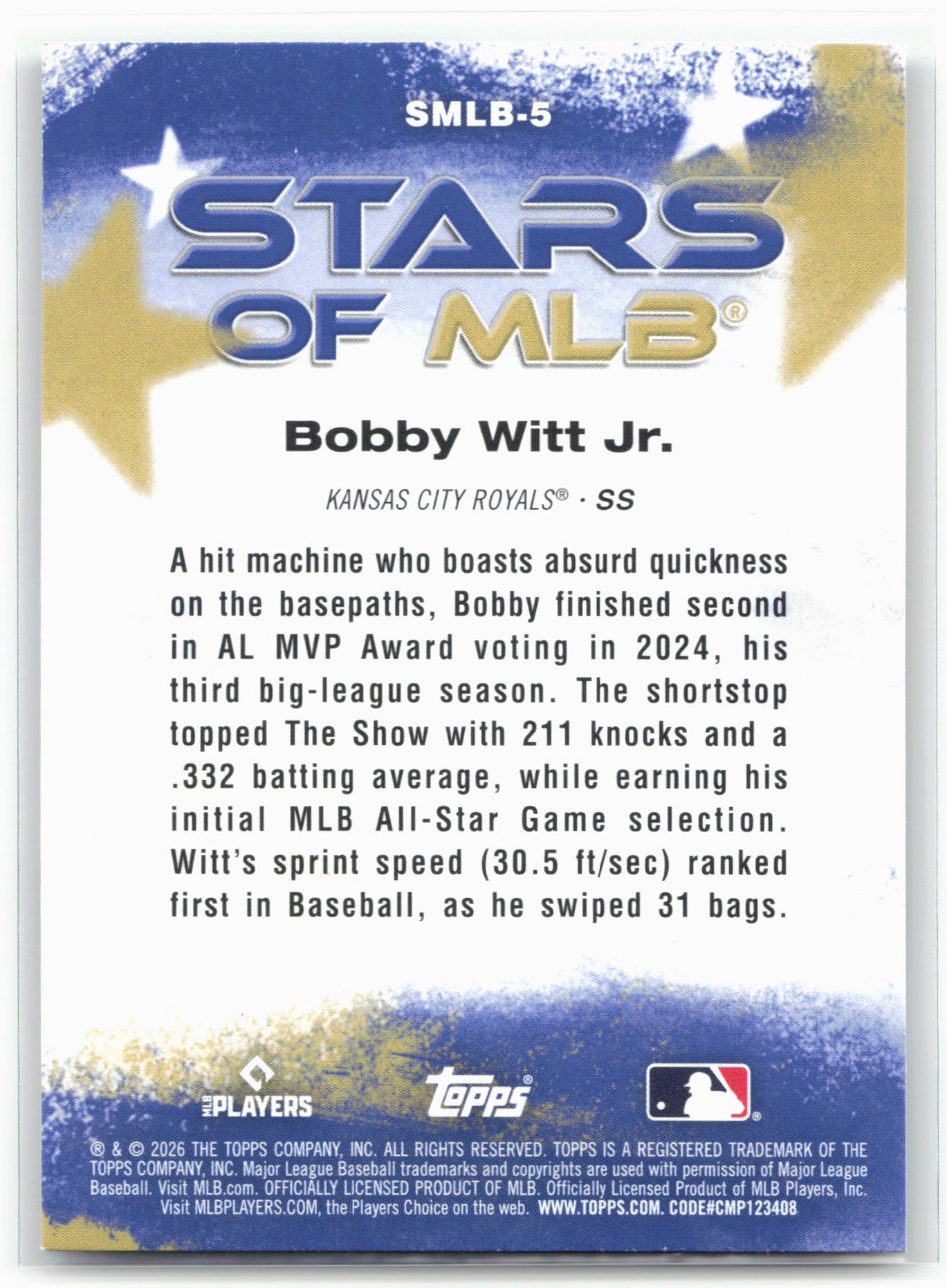 2026 Topps #SMLB-5 Bobby Witt Jr. Stars of MLB