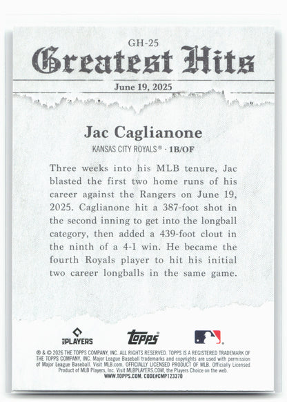 2026 Topps #GH-25 Jac Caglianone 2025 Greatest Hits