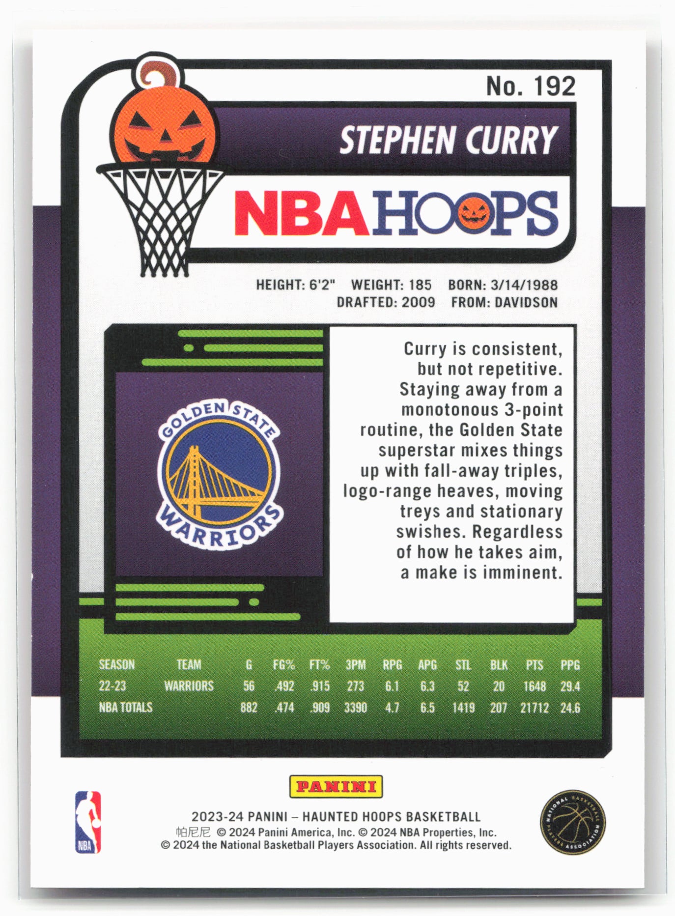 2023-24 Hoops Haunted Hoops #192 Stephen Curry Orange 28309