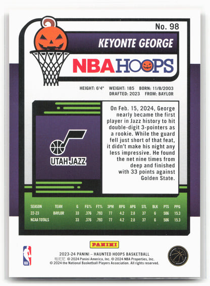 2023-24 Hoops Haunted Hoops #98 Keyonte George Orange 28314