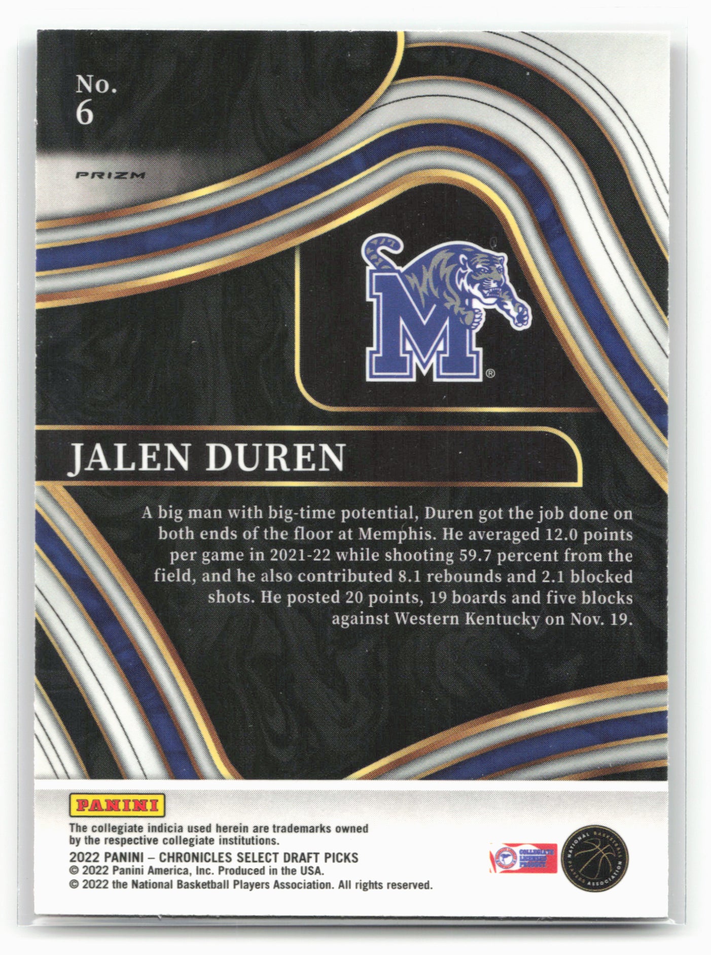 2022 Panini Chronicles Draft Picks #6 Jalen Duren Select Pink 28323