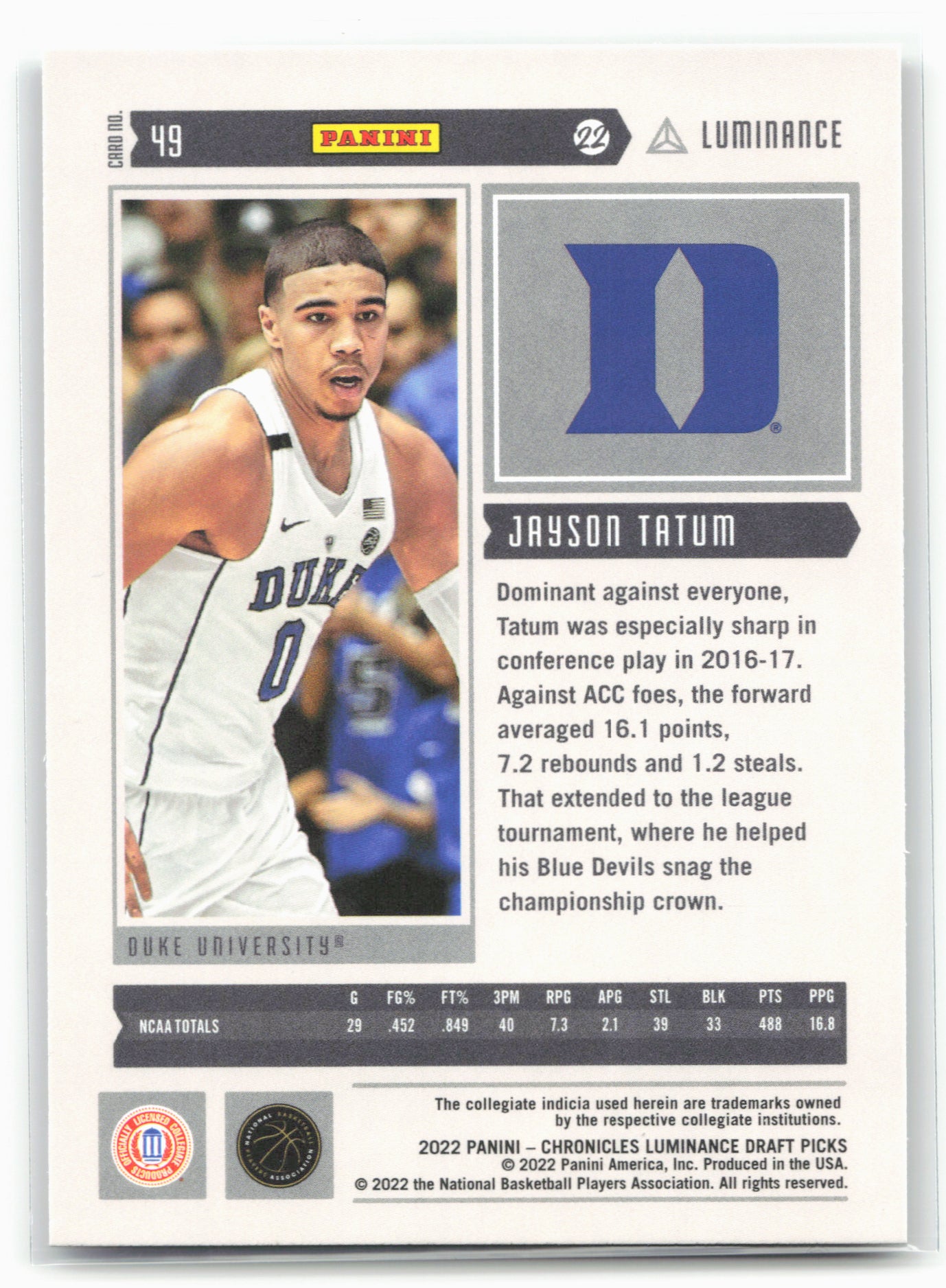 2022 Panini Chronicles Draft Picks #49 Jayson Tatum Luminance Pink