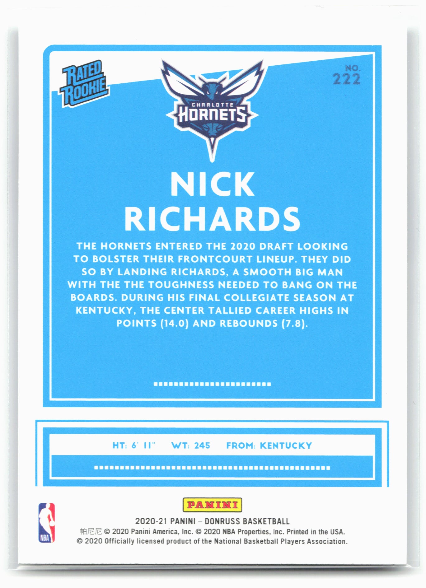 2020-21 Donruss #222 Nick Richards