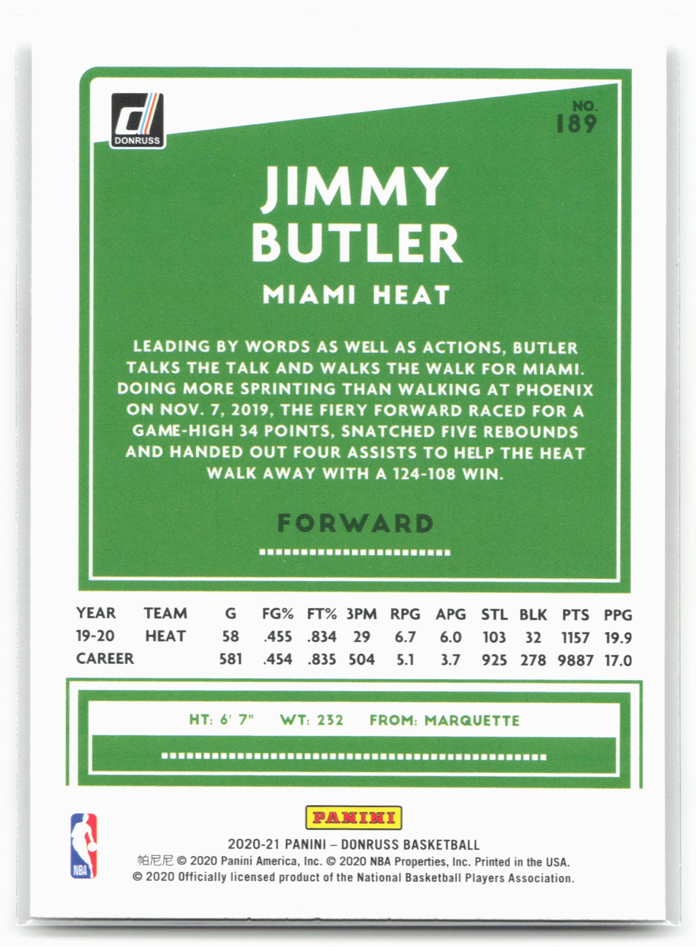 2020-21 Donruss #189 Jimmy Butler