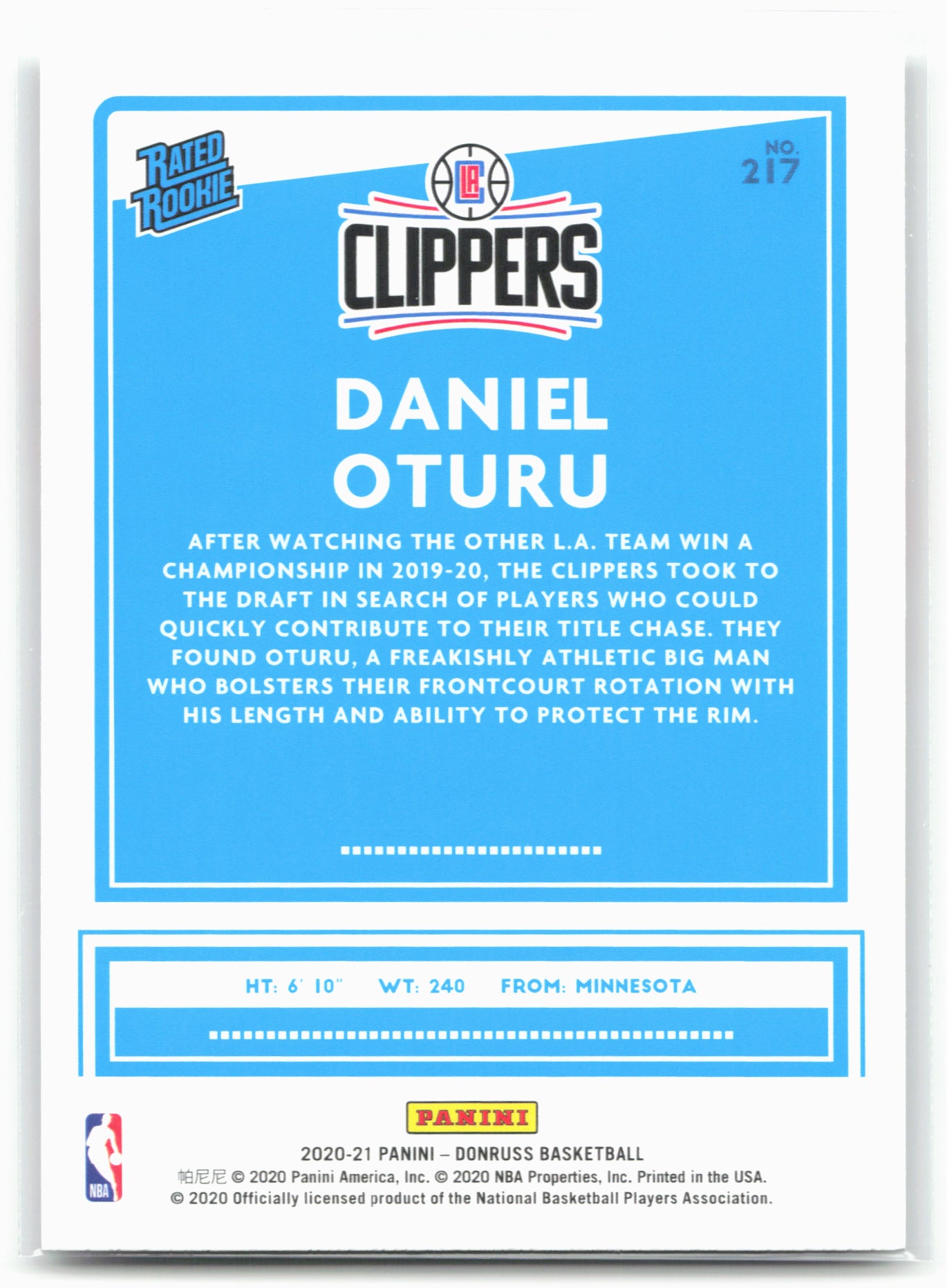 2020-21 Donruss #217 Daniel Oturu