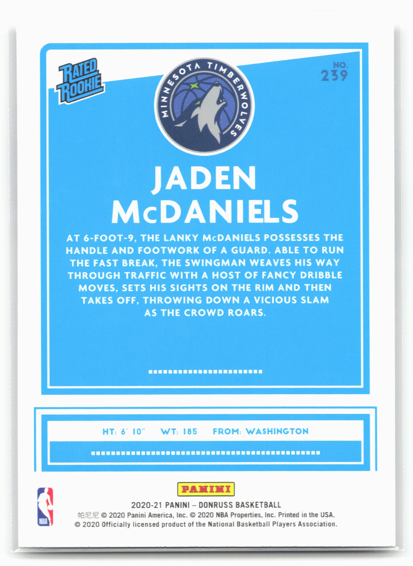 2020-21 Donruss #239 Jaden McDaniels