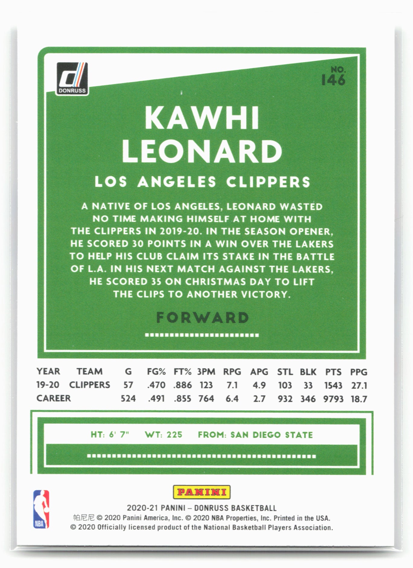 2020-21 Donruss #146 Kawhi Leonard