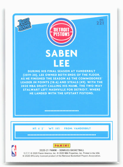 2020-21 Donruss #221 Saben Lee