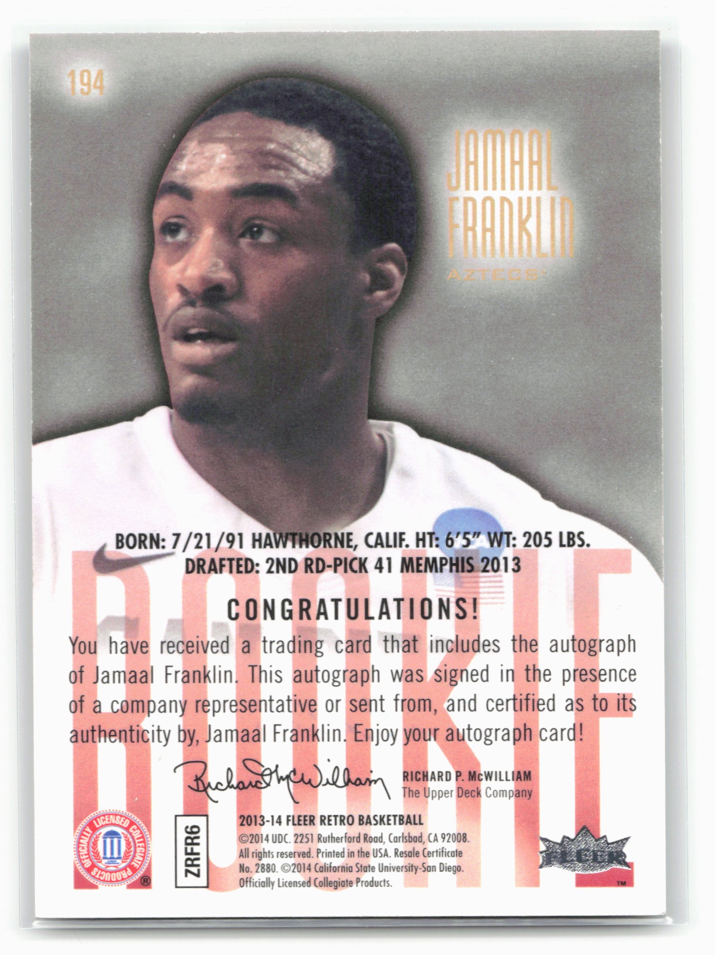 2013-14 Fleer Retro #194 Jamaal Franklin '95-96 Ultra Autographs