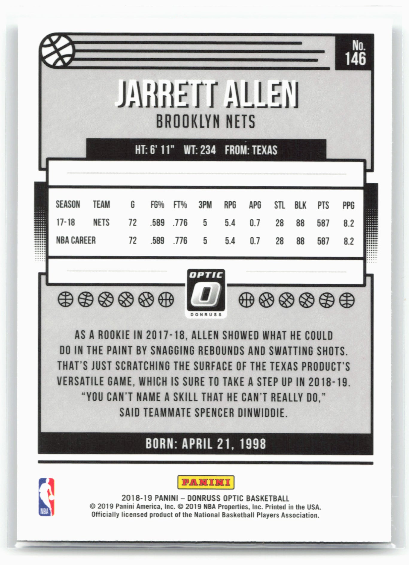 2018-19 Donruss Optic #146 Jarrett Allen